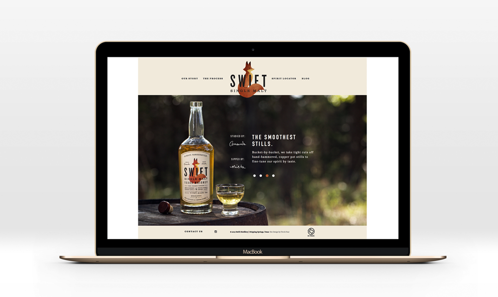 Swift Distillery homepage design by Five and Four